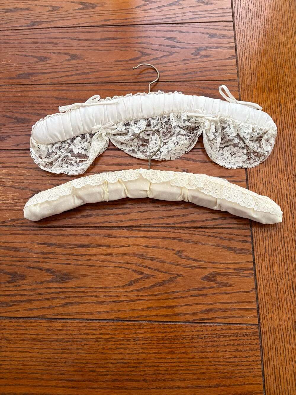 Vintage Padded Satin and Lace Hangers Set of 2 Ivory Bridal Lingerie